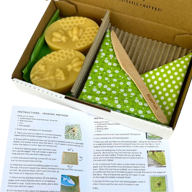 Collombatti Naturals Beeswax Wrap pack with detailed instructions