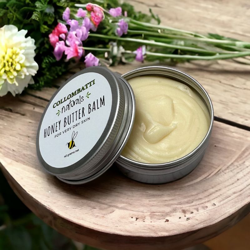 Collombatti Naturals Australian made dry skin balm with honey in aluminium container