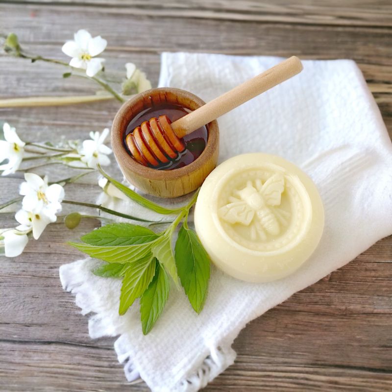 Honey and peppermint lotion bar for dry heels and elbows