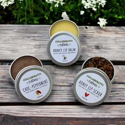 Collombatti Naturals Honey lip balms and lip scrub trio