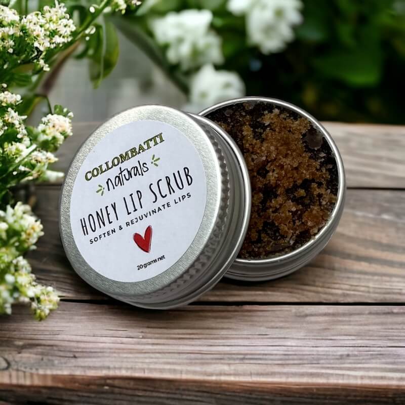 collombatti naturals honey sugar lip scrub in eco-friendly recyclable packaging