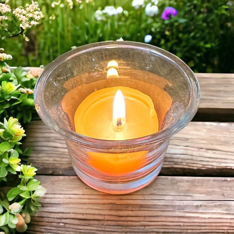 Collombatti Naturals beeswax tea light glass candle holder