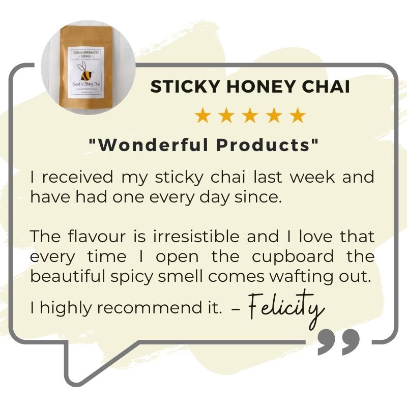 Collombatti Naturals customer testimonial for Sticky Honey Chai Tea