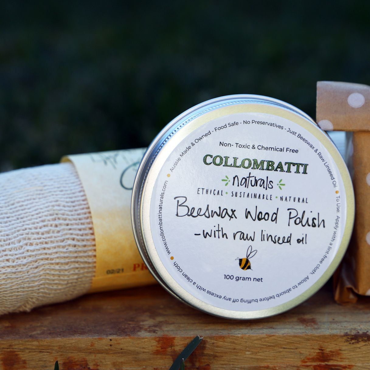 Collombatti Naturals Beeswax wood polish with cotton polishing cloth